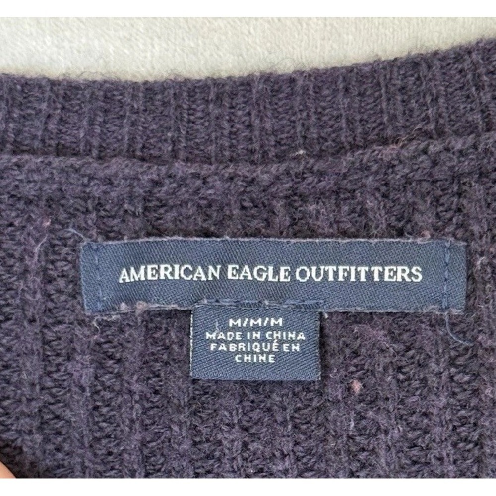 American Eagle Sweater Womens Medium Navy Blue Embroidered Boho Cottagecore - Picture 3 of 8